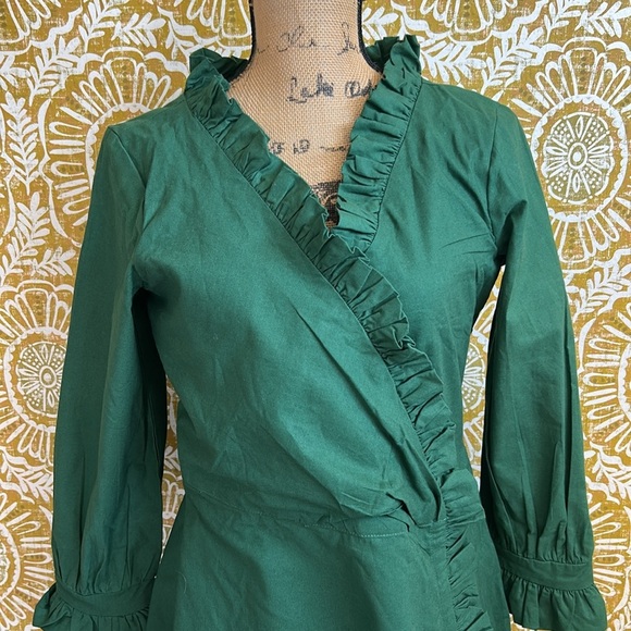 Elizabeth Wilson Designs Jillian Green Fit & Flare Wrap Dress Sz S MISSING SASH - Picture 2 of 12